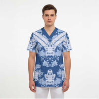 Indonesia Javanese Batik Scrub Top Nelson Mandela Madiba Blue - Wonder Print Shop
