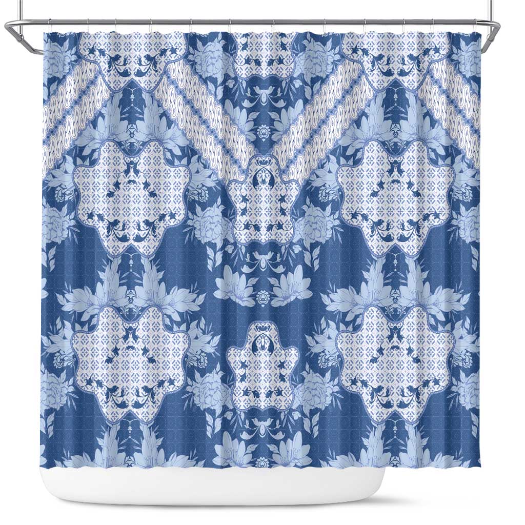 Indonesia Javanese Batik Shower Curtain Nelson Mandela Madiba Blue - Wonder Print Shop