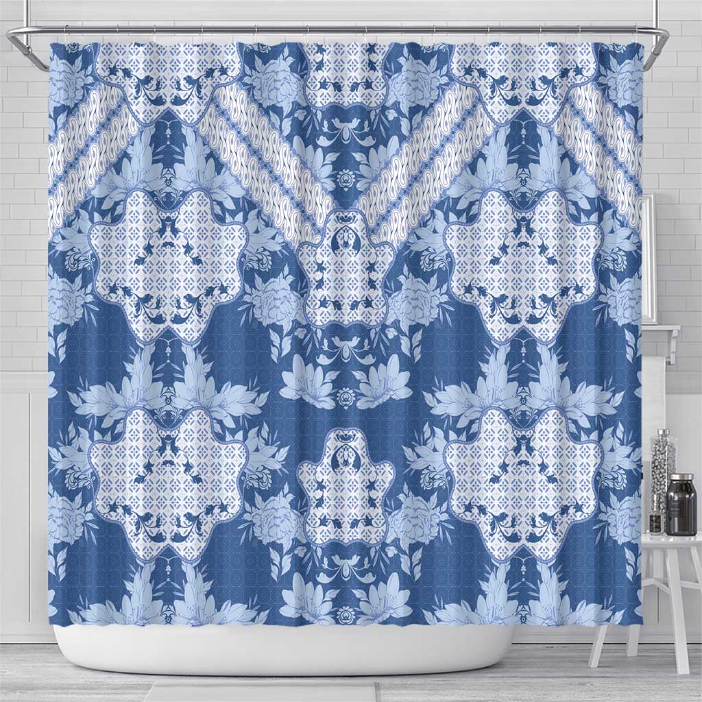 Indonesia Javanese Batik Shower Curtain Nelson Mandela Madiba Blue - Wonder Print Shop