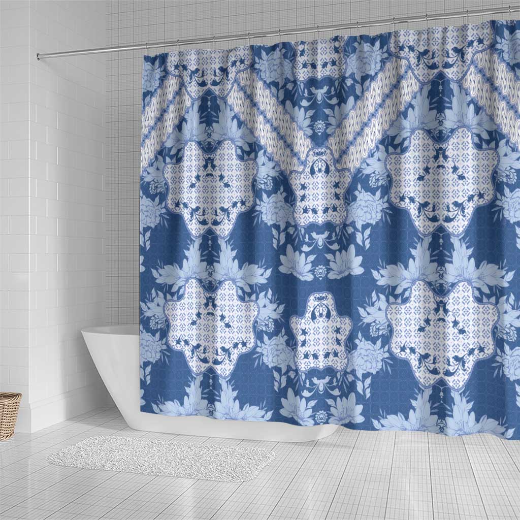 Indonesia Javanese Batik Shower Curtain Nelson Mandela Madiba Blue - Wonder Print Shop