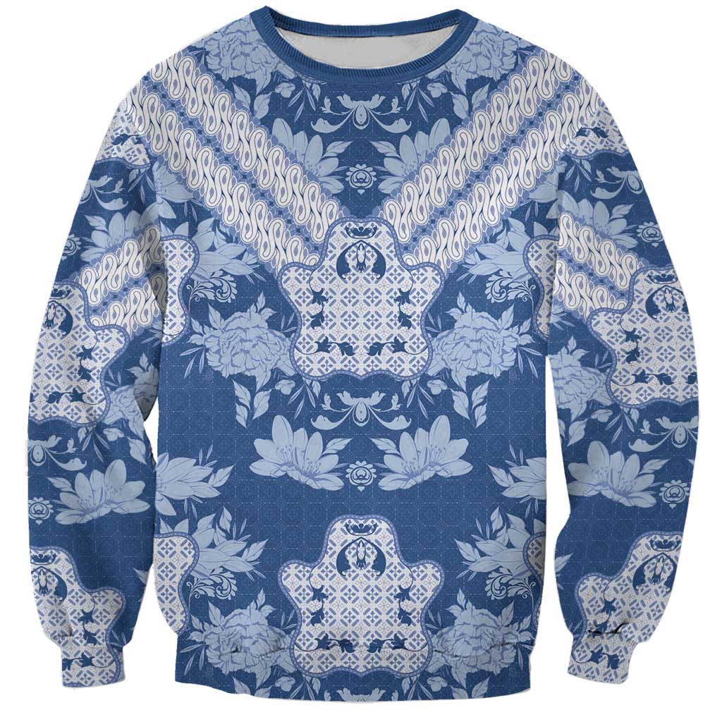 Indonesia Javanese Batik Sweatshirt Nelson Mandela Madiba Blue - Wonder Print Shop