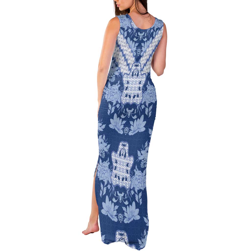 Indonesia Javanese Batik Tank Maxi Dress Nelson Mandela Madiba Blue - Wonder Print Shop