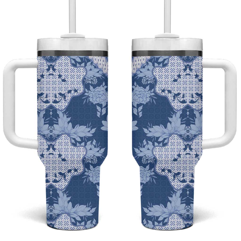 Indonesia Javanese Batik Tumbler With Handle Nelson Mandela Madiba Blue - Wonder Print Shop