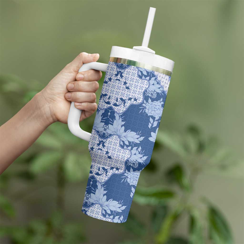 Indonesia Javanese Batik Tumbler With Handle Nelson Mandela Madiba Blue - Wonder Print Shop