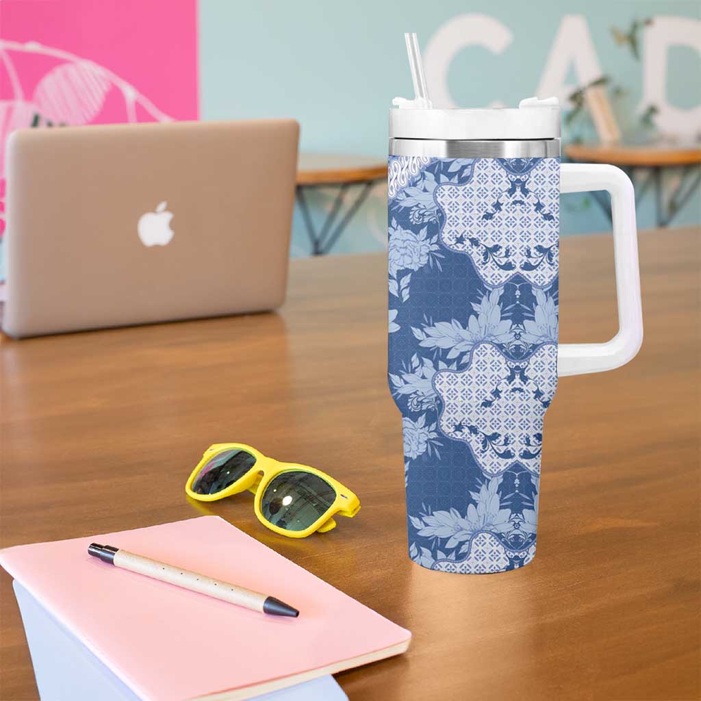 Indonesia Javanese Batik Tumbler With Handle Nelson Mandela Madiba Blue - Wonder Print Shop