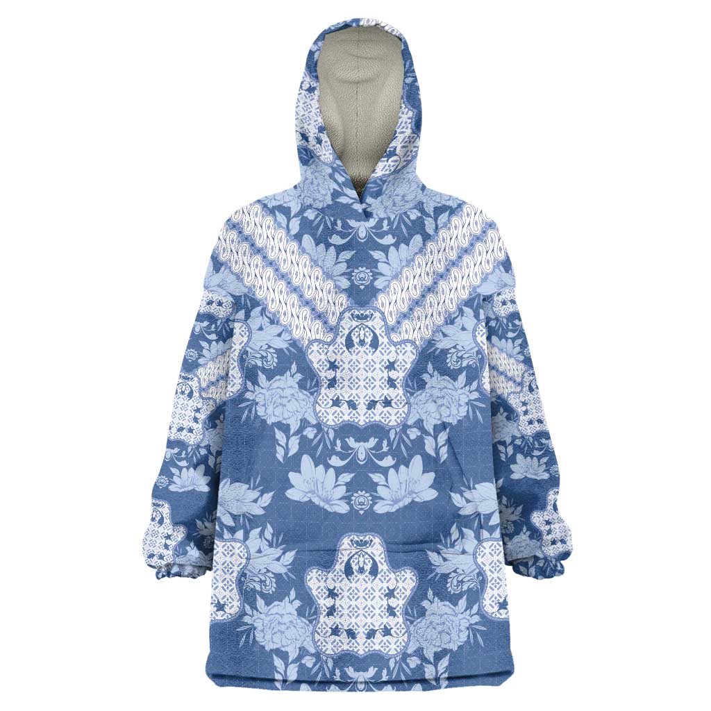 Indonesia Javanese Batik Wearable Blanket Hoodie Nelson Mandela Madiba Blue - Wonder Print Shop