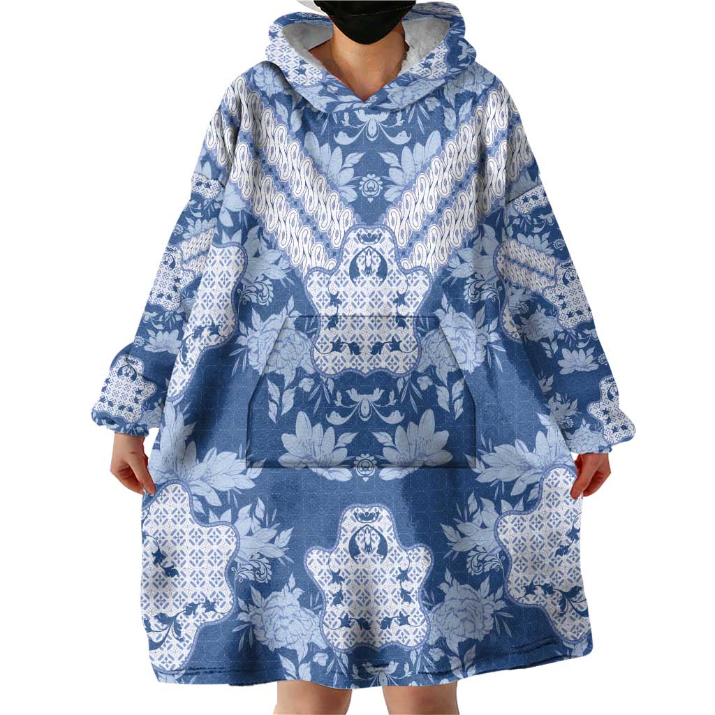 Indonesia Javanese Batik Wearable Blanket Hoodie Nelson Mandela Madiba Blue - Wonder Print Shop