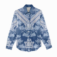 Indonesia Javanese Batik Women Casual Shirt Nelson Mandela Madiba Blue - Wonder Print Shop