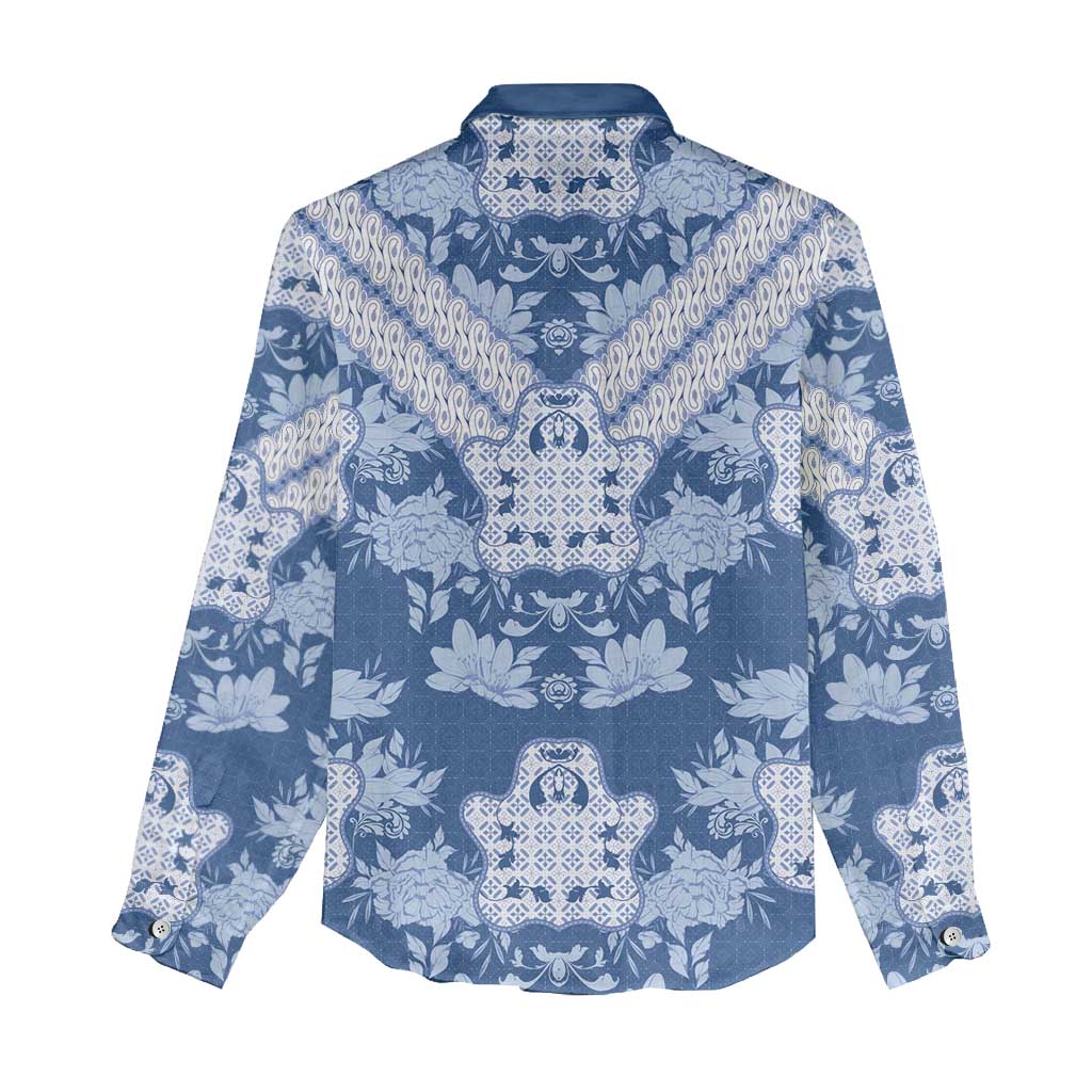 Indonesia Javanese Batik Women Casual Shirt Nelson Mandela Madiba Blue - Wonder Print Shop