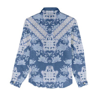 Indonesia Javanese Batik Women Casual Shirt Nelson Mandela Madiba Blue - Wonder Print Shop