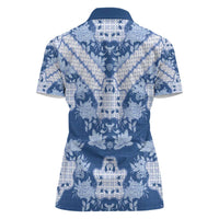 Indonesia Javanese Batik Women Polo Shirt Nelson Mandela Madiba Blue - Wonder Print Shop