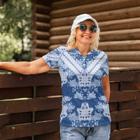 Indonesia Javanese Batik Women Polo Shirt Nelson Mandela Madiba Blue - Wonder Print Shop