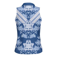 Indonesia Javanese Batik Women Sleeveless Polo Shirt Nelson Mandela Madiba Blue - Wonder Print Shop