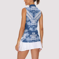 Indonesia Javanese Batik Women Sleeveless Polo Shirt Nelson Mandela Madiba Blue - Wonder Print Shop