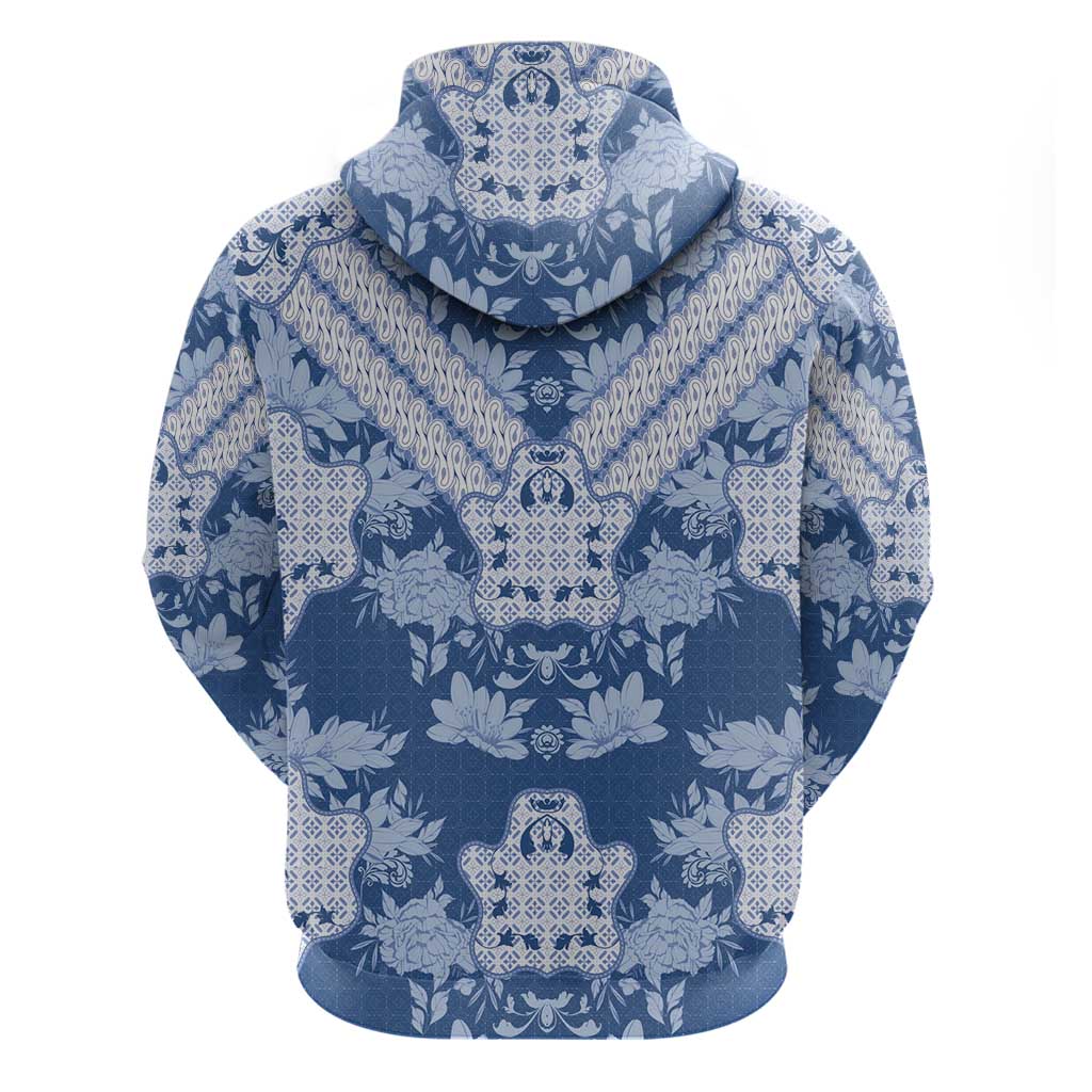 Indonesia Javanese Batik Zip Hoodie Nelson Mandela Madiba Blue - Wonder Print Shop