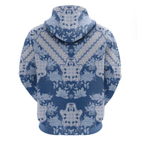 Indonesia Javanese Batik Zip Hoodie Nelson Mandela Madiba Blue - Wonder Print Shop