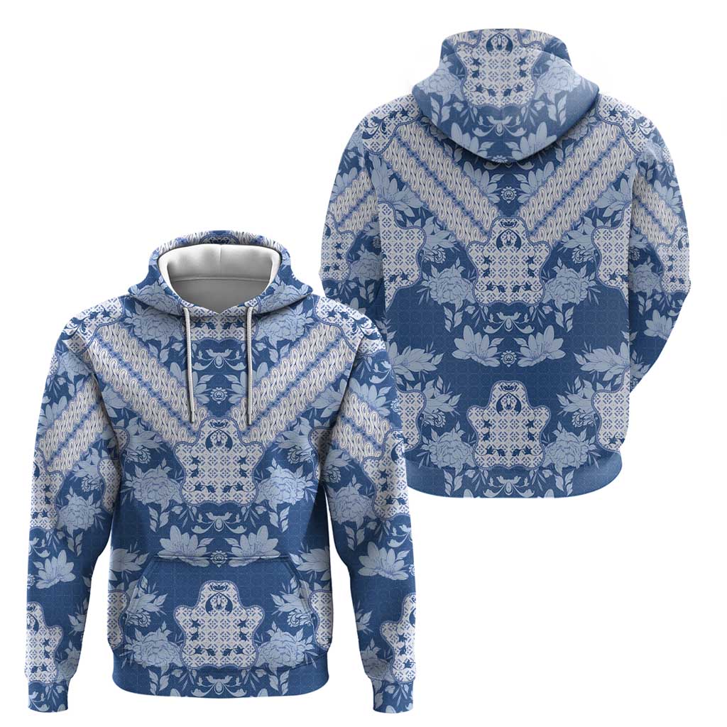 Indonesia Javanese Batik Zip Hoodie Nelson Mandela Madiba Blue - Wonder Print Shop