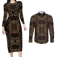 Indonesia Javanese Batik Couples Matching Long Sleeve Bodycon Dress and Long Sleeve Button Shirt Nelson Mandela Madiba Vintage Style - Wonder Print Shop