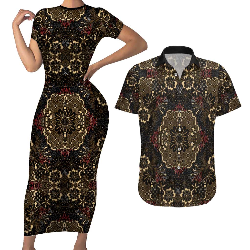 Indonesia Javanese Batik Couples Matching Short Sleeve Bodycon Dress and Hawaiian Shirt Nelson Mandela Madiba Vintage Style - Wonder Print Shop