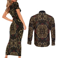 Indonesia Javanese Batik Couples Matching Short Sleeve Bodycon Dress and Long Sleeve Button Shirt Nelson Mandela Madiba Vintage Style - Wonder Print Shop