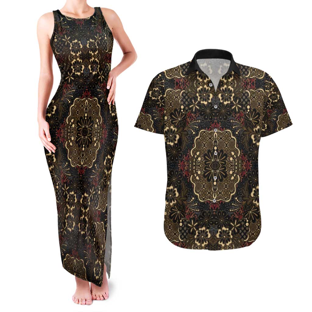 Indonesia Javanese Batik Couples Matching Tank Maxi Dress and Hawaiian Shirt Nelson Mandela Madiba Vintage Style - Wonder Print Shop