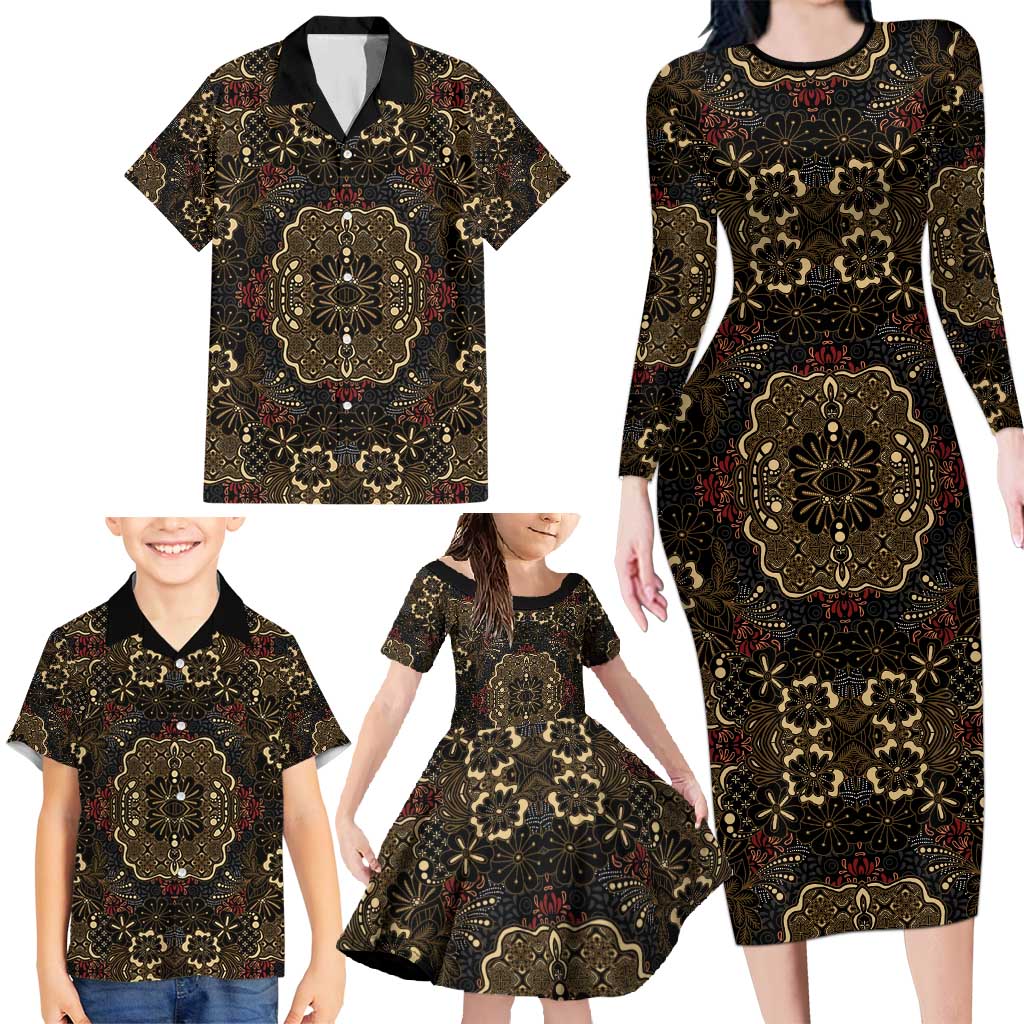 Indonesia Javanese Batik Family Matching Long Sleeve Bodycon Dress and Hawaiian Shirt Nelson Mandela Madiba Vintage Style - Wonder Print Shop