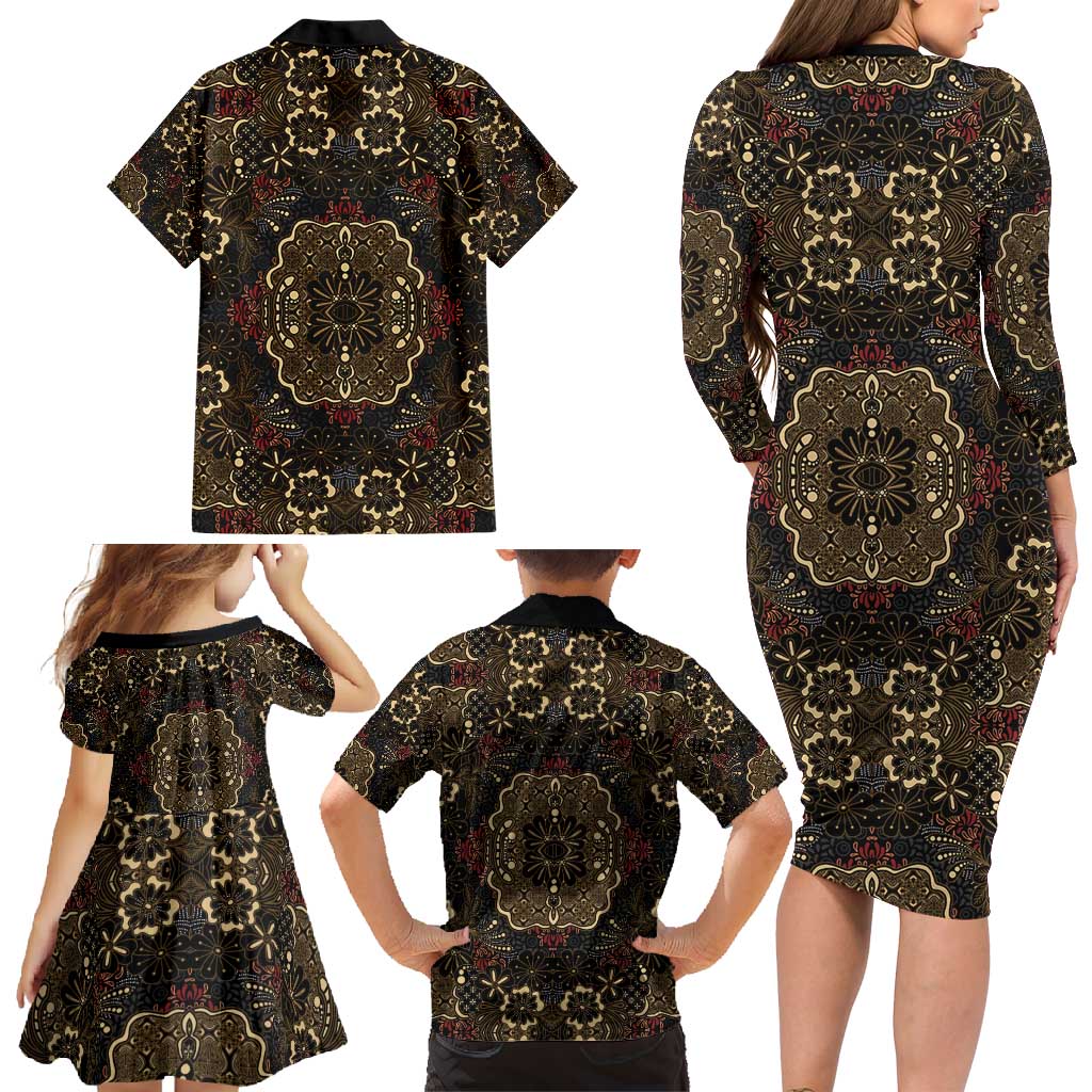 Indonesia Javanese Batik Family Matching Long Sleeve Bodycon Dress and Hawaiian Shirt Nelson Mandela Madiba Vintage Style - Wonder Print Shop