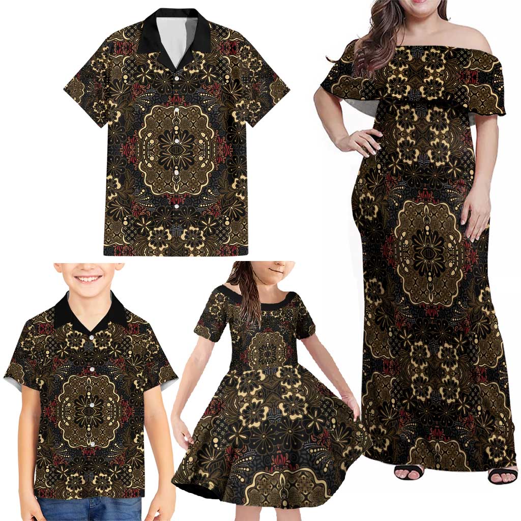 Indonesia Javanese Batik Family Matching Off Shoulder Maxi Dress and Hawaiian Shirt Nelson Mandela Madiba Vintage Style - Wonder Print Shop
