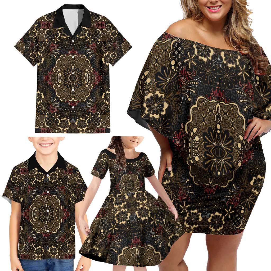 Indonesia Javanese Batik Family Matching Off Shoulder Short Dress and Hawaiian Shirt Nelson Mandela Madiba Vintage Style - Wonder Print Shop
