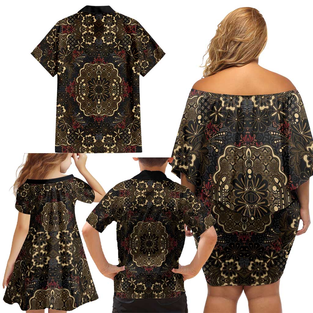 Indonesia Javanese Batik Family Matching Off Shoulder Short Dress and Hawaiian Shirt Nelson Mandela Madiba Vintage Style - Wonder Print Shop
