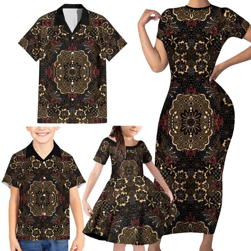 Indonesia Javanese Batik Family Matching Short Sleeve Bodycon Dress and Hawaiian Shirt Nelson Mandela Madiba Vintage Style - Wonder Print Shop