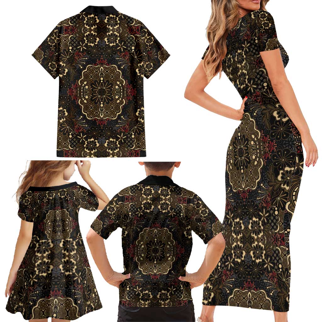 Indonesia Javanese Batik Family Matching Short Sleeve Bodycon Dress and Hawaiian Shirt Nelson Mandela Madiba Vintage Style - Wonder Print Shop