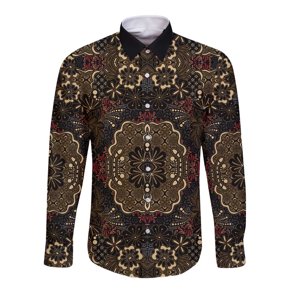 Indonesia Javanese Batik Long Sleeve Button Shirt Nelson Mandela Madiba Vintage Style - Wonder Print Shop