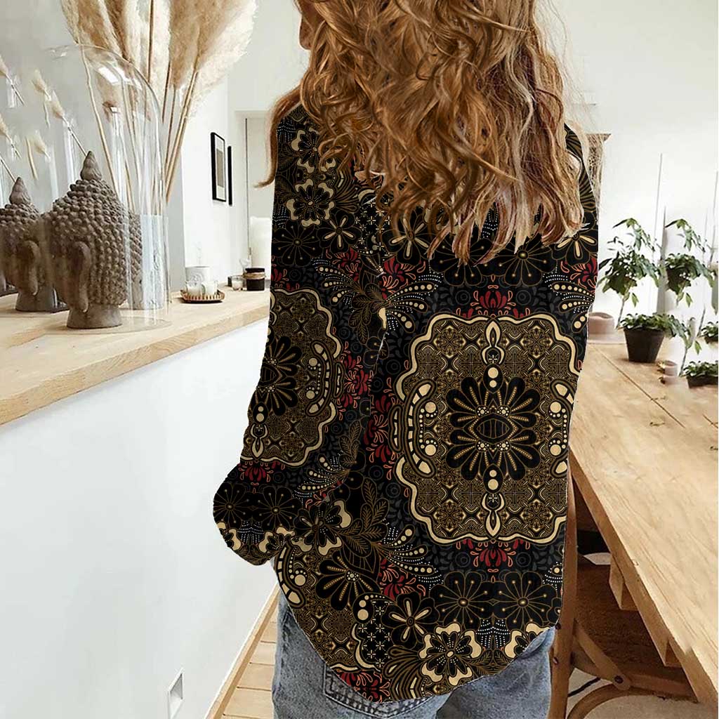 Indonesia Javanese Batik Women Casual Shirt Nelson Mandela Madiba Vintage Style - Wonder Print Shop