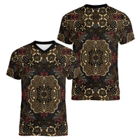 Indonesia Javanese Batik Women V-Neck T-Shirt Nelson Mandela Madiba Vintage Style - Wonder Print Shop