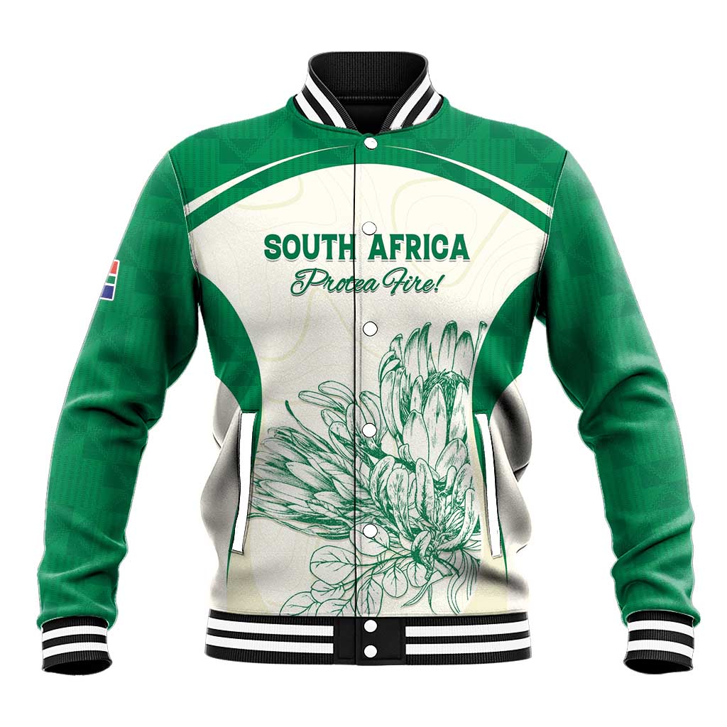 Custom South Africa Cricket Baseball Jacket Protea Fire - Wonder Print Shop