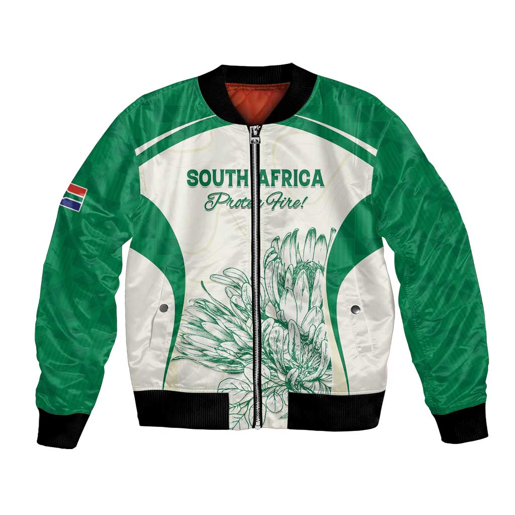 Custom South Africa Cricket Bomber Jacket Protea Fire - Wonder Print Shop