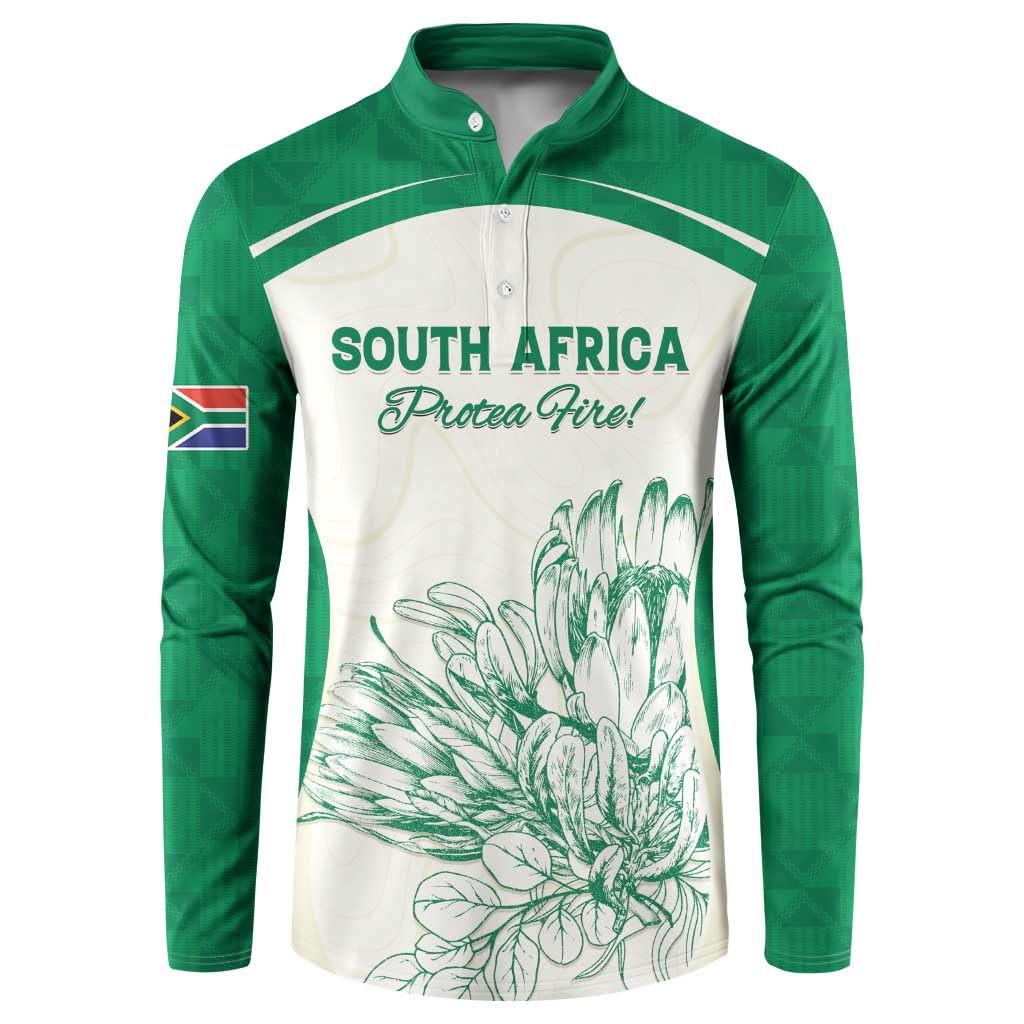 Custom South Africa Cricket Button Sweatshirt Protea Fire - Wonder Print Shop