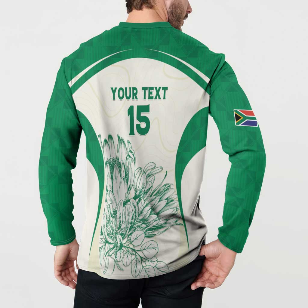 Custom South Africa Cricket Button Sweatshirt Protea Fire - Wonder Print Shop
