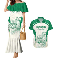 Custom South Africa Cricket Couples Matching Mermaid Dress and Hawaiian Shirt Protea Fire - Wonder Print Shop