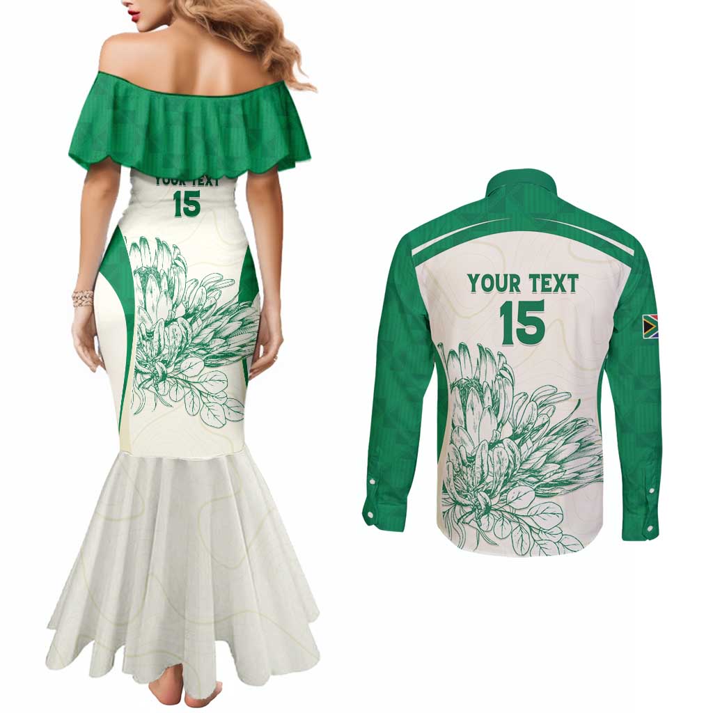 Custom South Africa Cricket Couples Matching Mermaid Dress and Long Sleeve Button Shirt Protea Fire - Wonder Print Shop