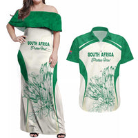 Custom South Africa Cricket Couples Matching Off Shoulder Maxi Dress and Hawaiian Shirt Protea Fire - Wonder Print Shop