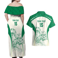 Custom South Africa Cricket Couples Matching Off Shoulder Maxi Dress and Hawaiian Shirt Protea Fire - Wonder Print Shop