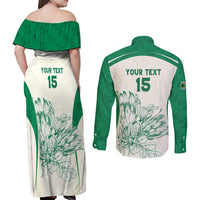 Custom South Africa Cricket Couples Matching Off Shoulder Maxi Dress and Long Sleeve Button Shirt Protea Fire - Wonder Print Shop