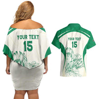 Custom South Africa Cricket Couples Matching Off Shoulder Short Dress and Hawaiian Shirt Protea Fire - Wonder Print Shop