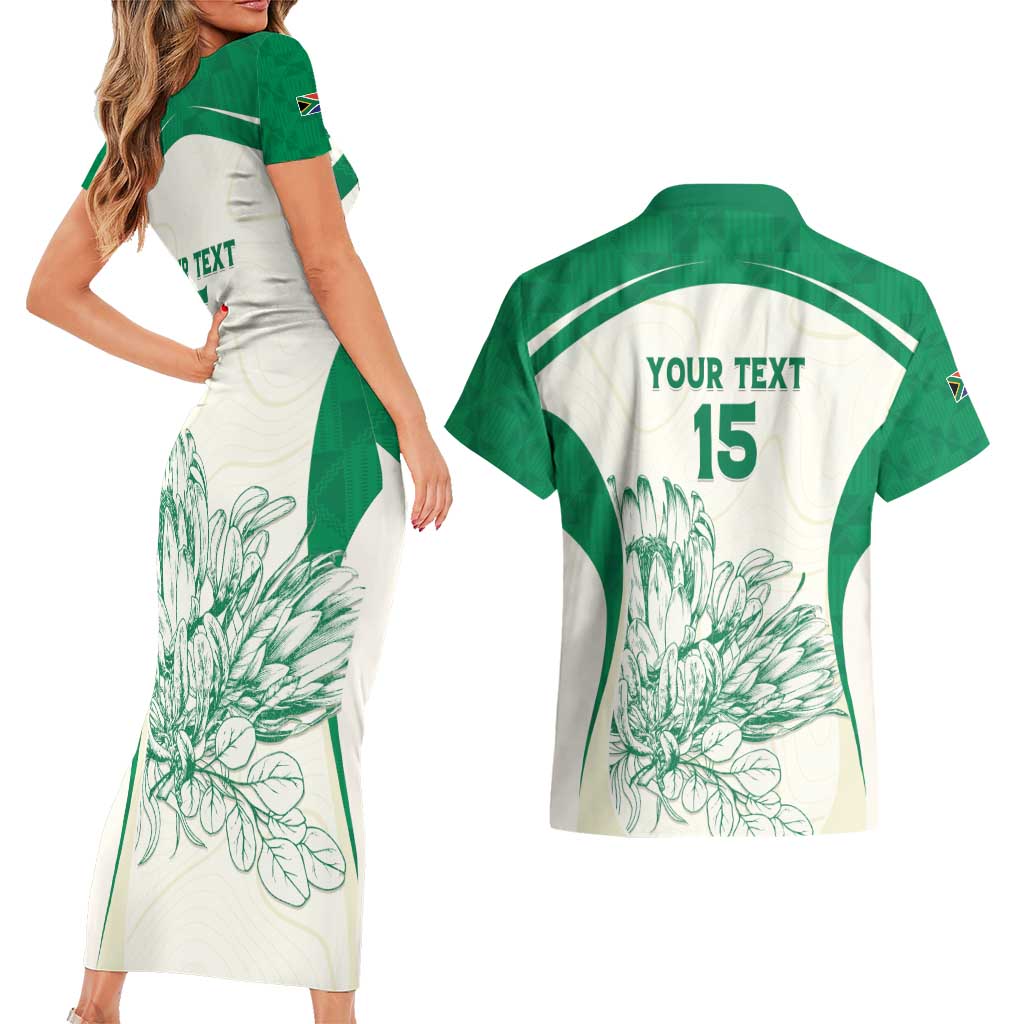 Custom South Africa Cricket Couples Matching Short Sleeve Bodycon Dress and Hawaiian Shirt Protea Fire - Wonder Print Shop