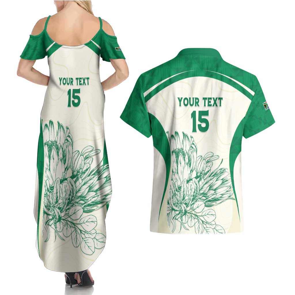 Custom South Africa Cricket Couples Matching Summer Maxi Dress and Hawaiian Shirt Protea Fire - Wonder Print Shop