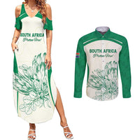 Custom South Africa Cricket Couples Matching Summer Maxi Dress and Long Sleeve Button Shirt Protea Fire - Wonder Print Shop