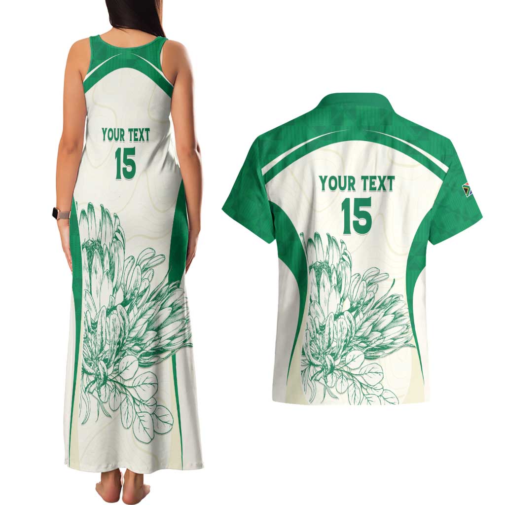 Custom South Africa Cricket Couples Matching Tank Maxi Dress and Hawaiian Shirt Protea Fire - Wonder Print Shop