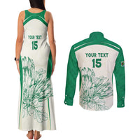 Custom South Africa Cricket Couples Matching Tank Maxi Dress and Long Sleeve Button Shirt Protea Fire - Wonder Print Shop